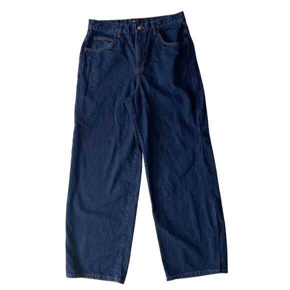 ASOS Design Women’s Sz 32 Dark Wash Straight Leg Jeans High Rise Baggy Denim - Picture 1 of 11